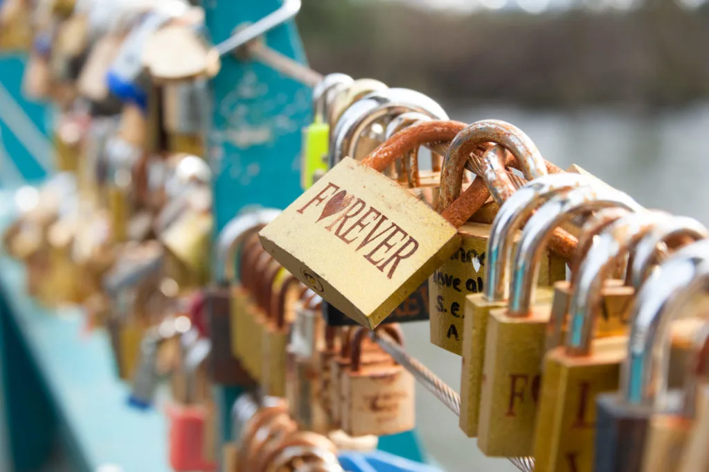 Lovelocks on Bakewell Bridge