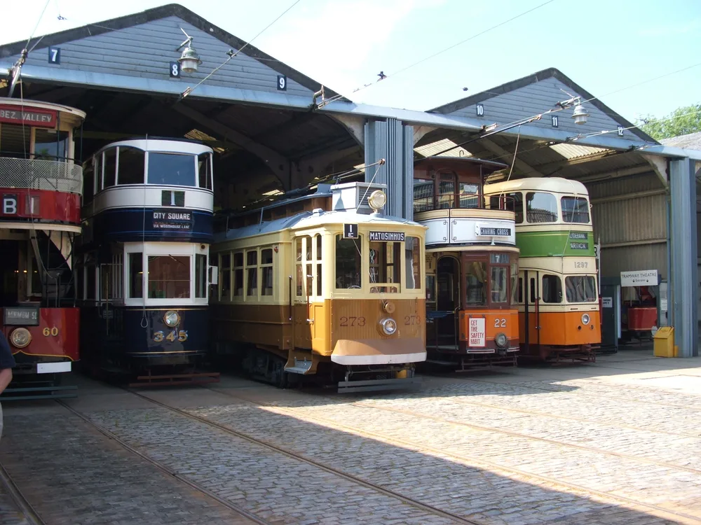 An old vintage tram at the National Tramway Museum at Crich