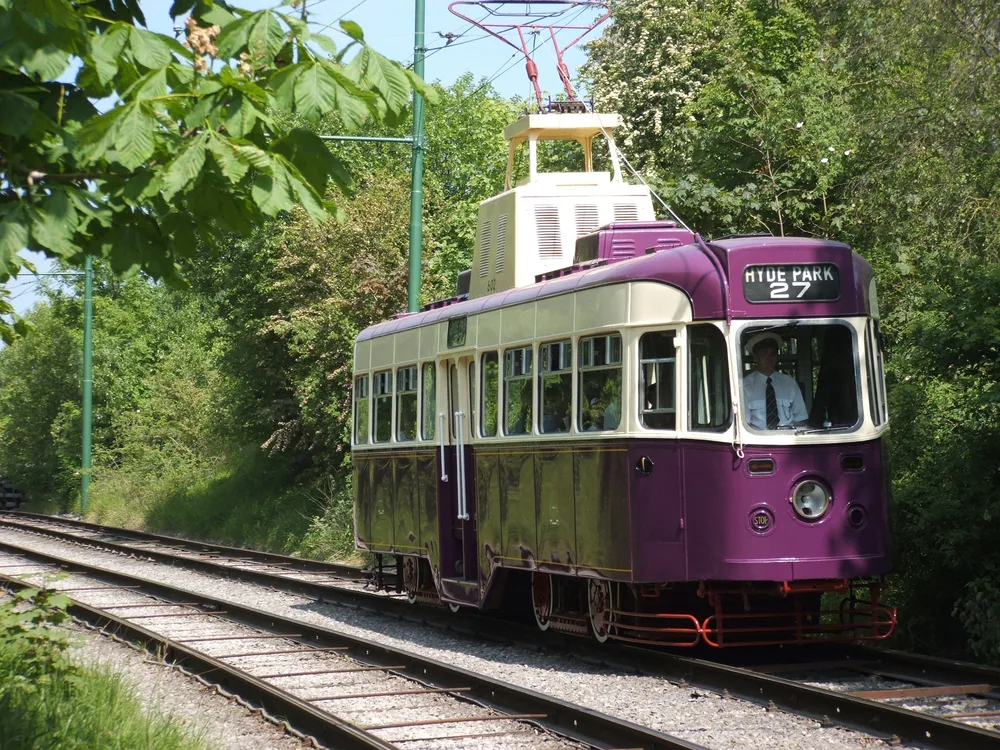 An old vintage tram at the National Tramway Museum at Crich