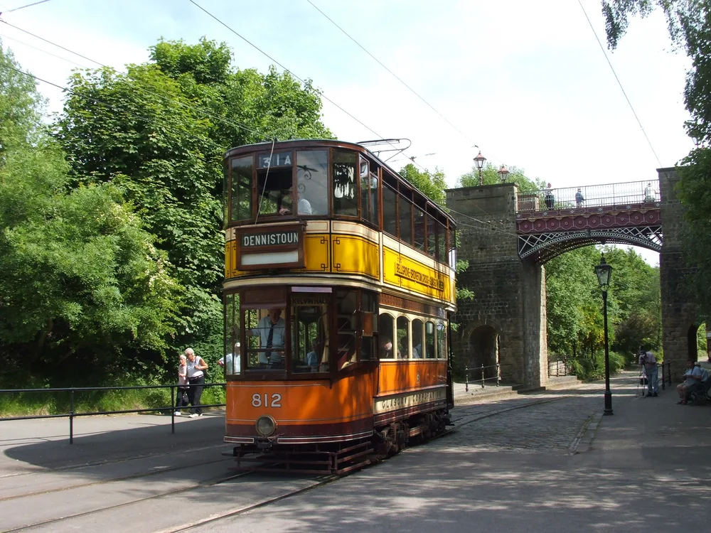 An old vintage tram at the National Tramway Museum at Crich