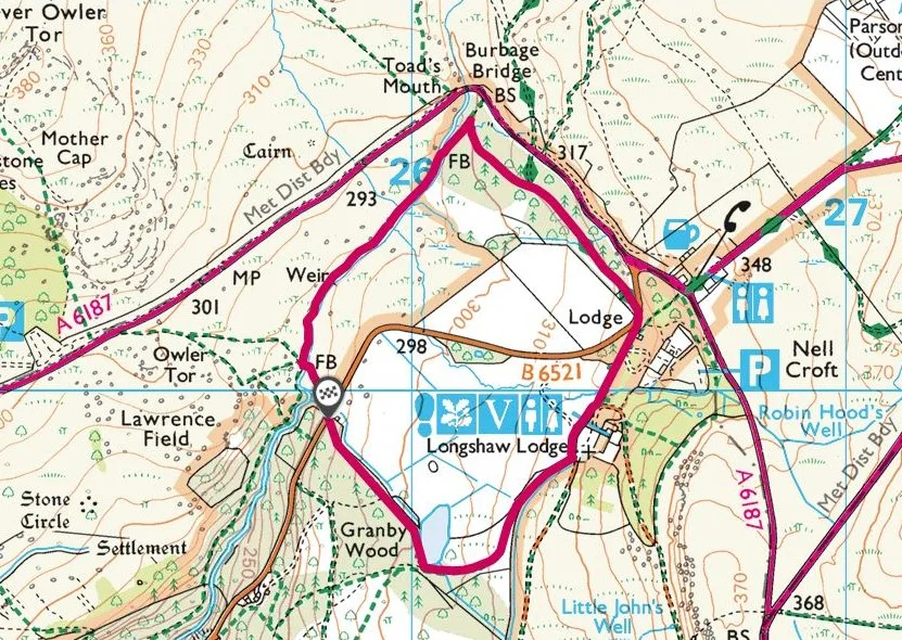 Padley Gorge walk OS Map