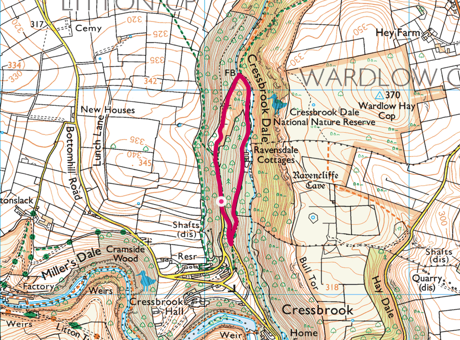 Cressbrook Dale walk OS map