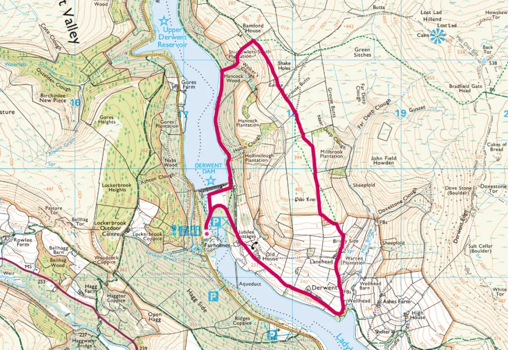 Derwent Dam walk OS Map