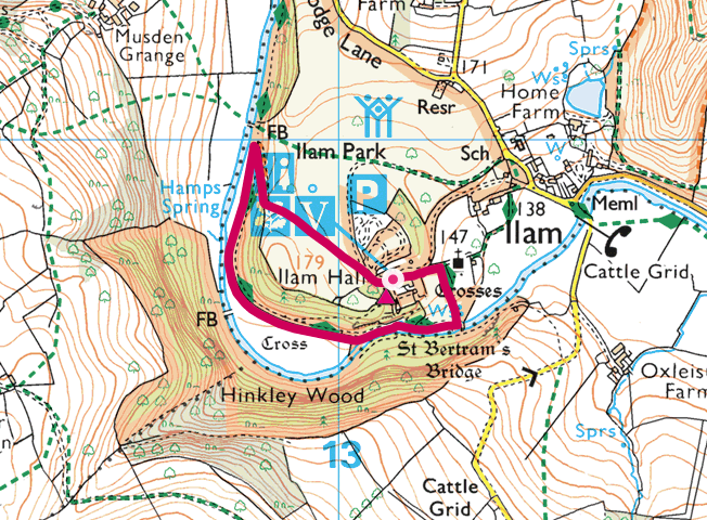 Ilam Park walk OS Map