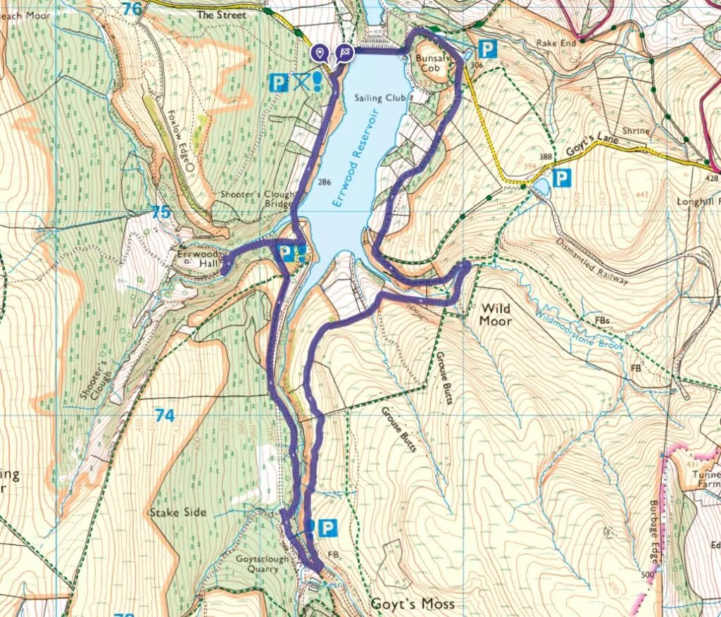 Errwood Reservoir walk OS map