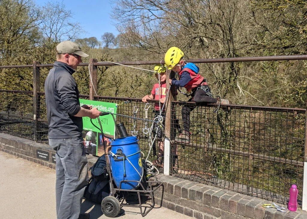 Peak District abseiling from Millers Dale Bridge