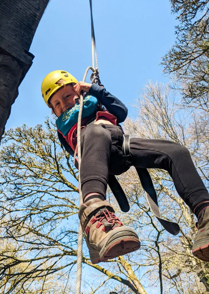 Peak District abseiling from Millers Dale Bridge