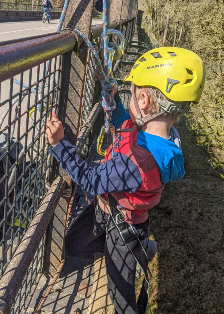 Peak District abseiling from Millers Dale Bridge