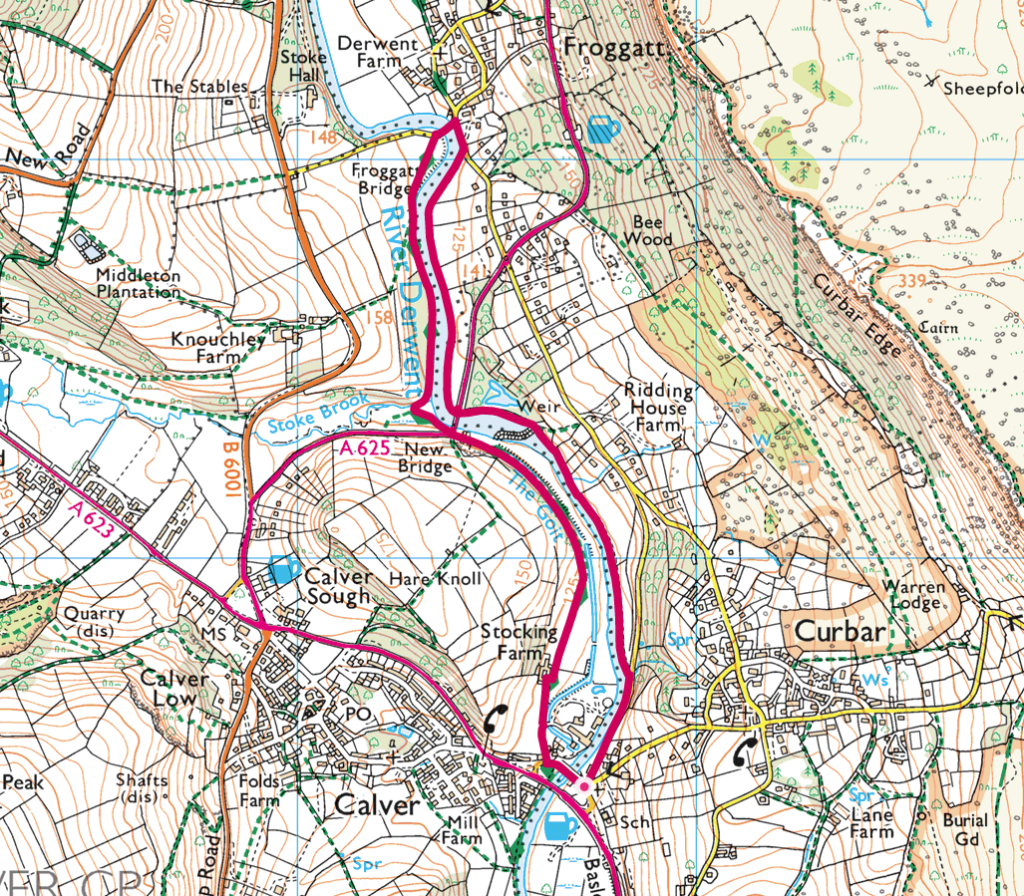 River Derwent walk from Curbar to Frogatt map