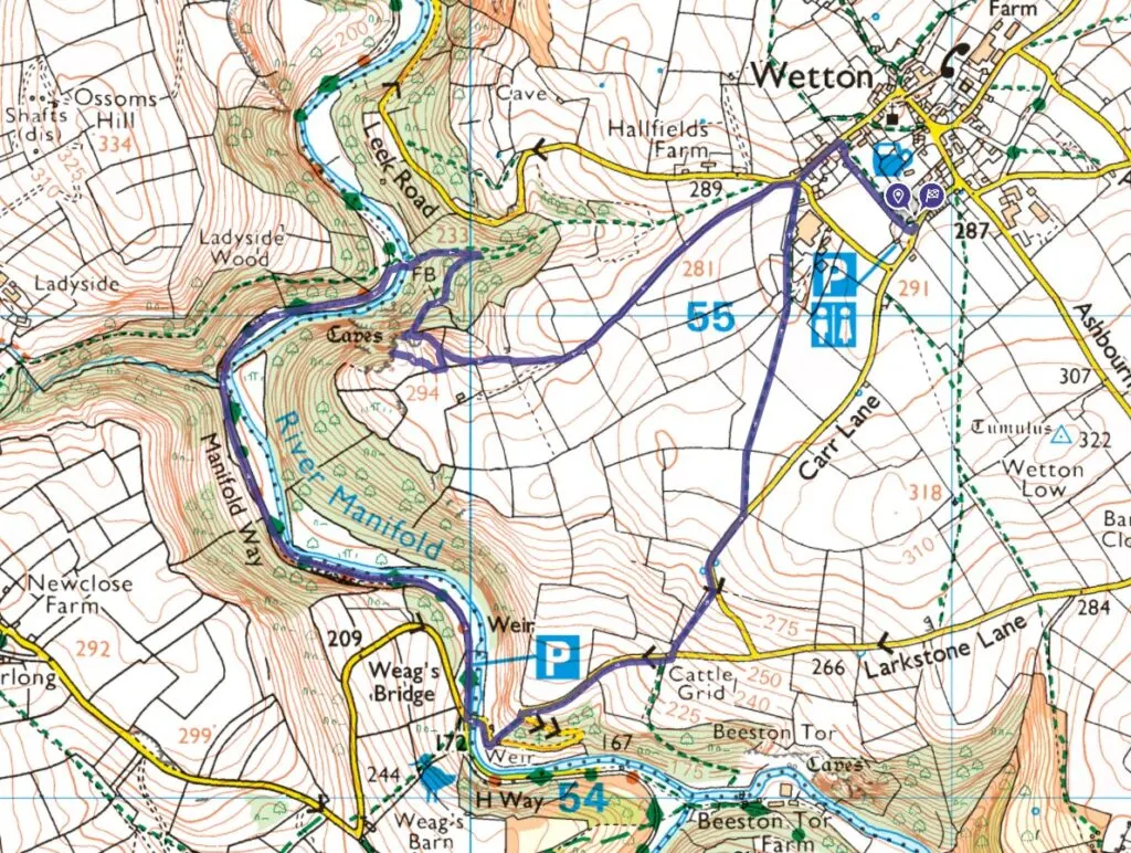 Thor's Cave walk OS Map