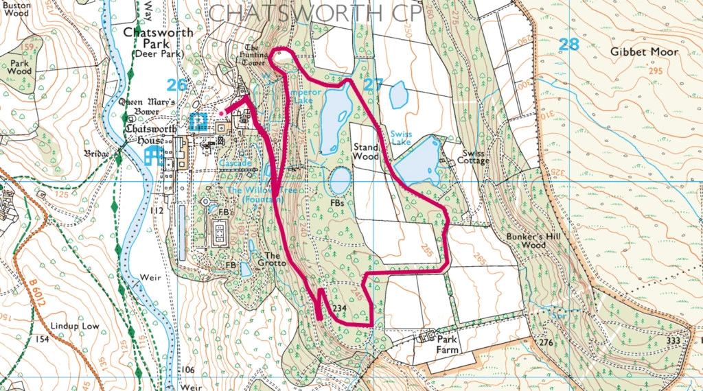 Stand Wood walk Chatsworth OS Map