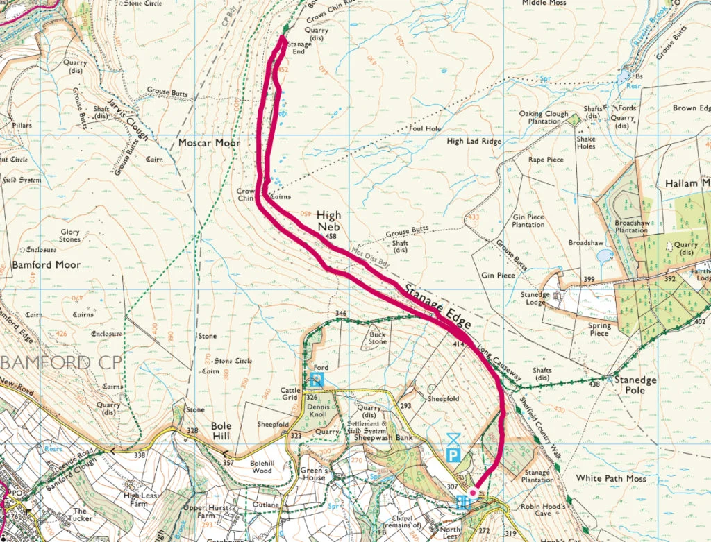 Stanage Edge walk map