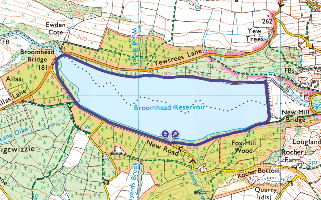 Broomhead Reservoir walk OS Map
