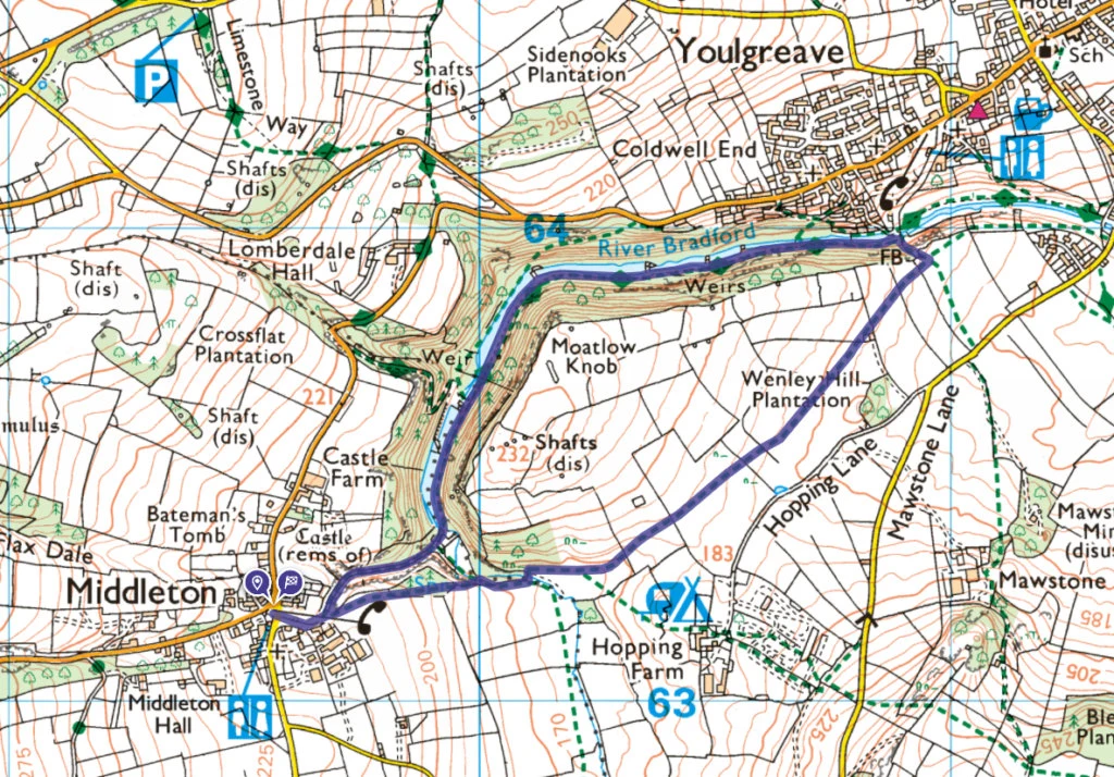 Middleton to Youlgreave walk OS Map