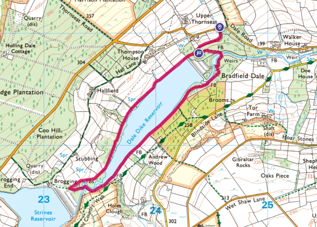 Dale Dike Reservoir walk OS map