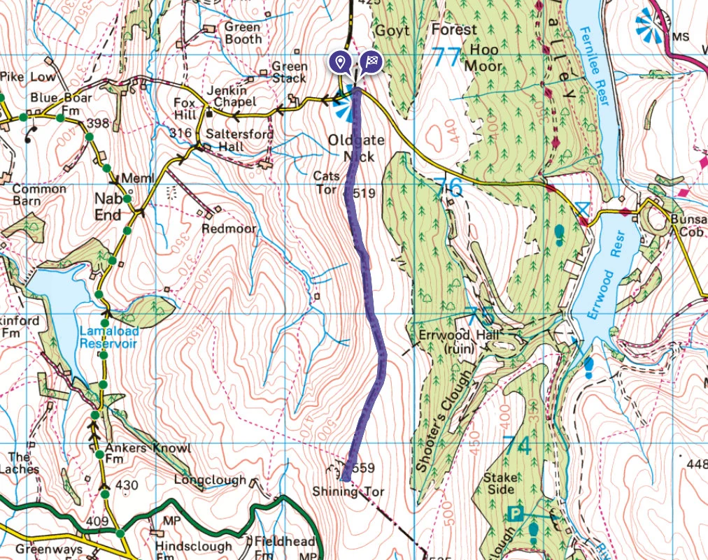 Shining Tor walk OS map