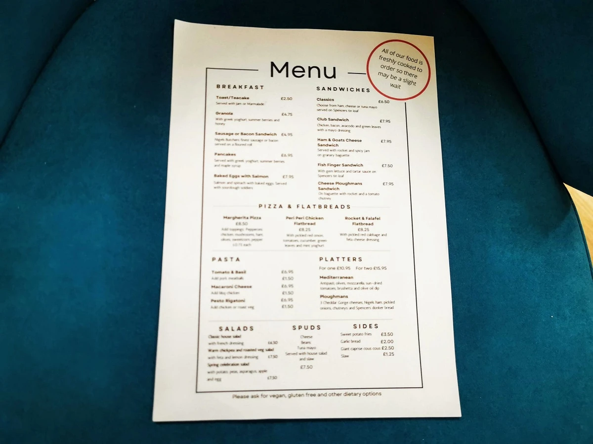 The Play Village Ashbourne menu