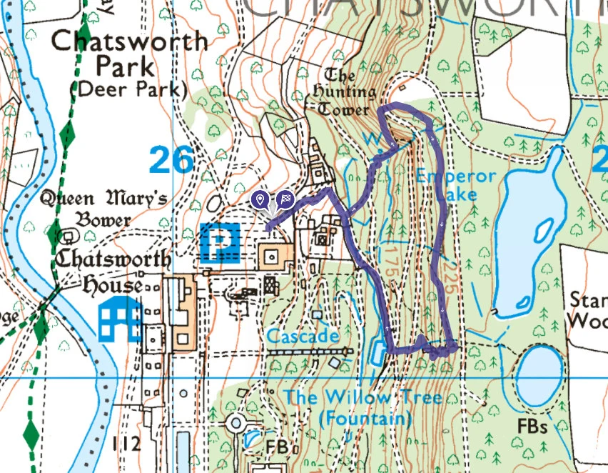 Chatsworth Hunting Tower walk OS Map