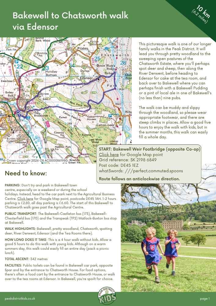 Bakewell to Chatsworth walk (printable download) - 10km