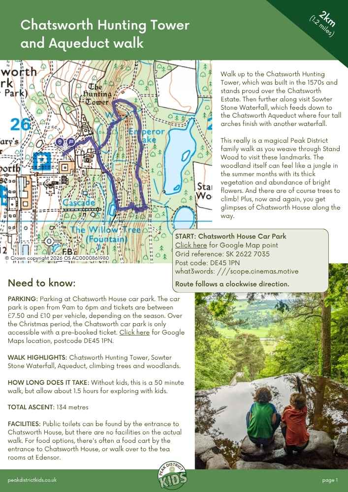 Chatsworth Hunting Tower and Aqueduct walk (printable download) - 2km