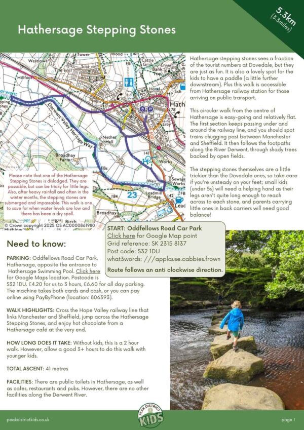 Hathersage stepping stones walk (printable download) - 5.3km