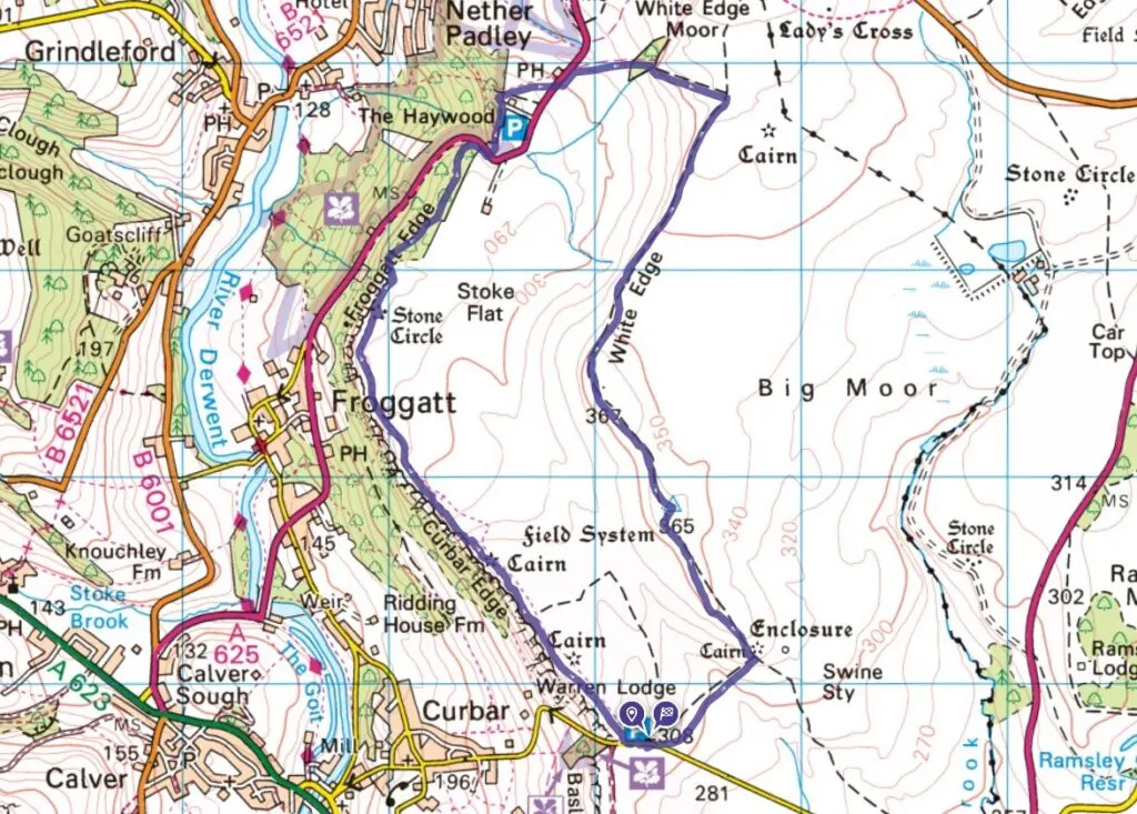 Curbar Edge walk OS map