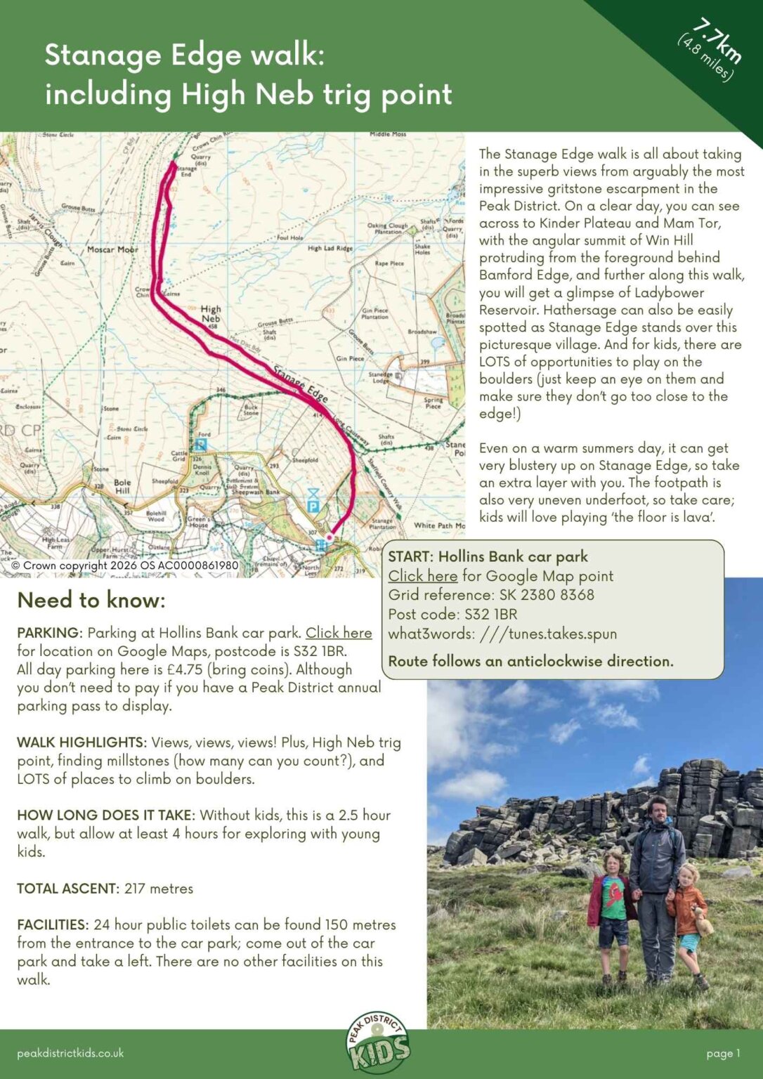 High Edgewalk Stanage Edge walk (7.7km, circular): including High Neb trig point